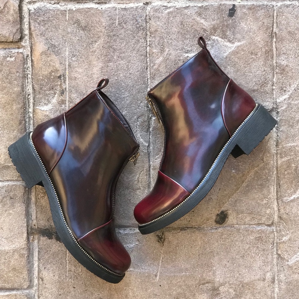 Burgundy Wine Zipper Rugged Boyfriend Creeper Boot - Picture 4 of 8