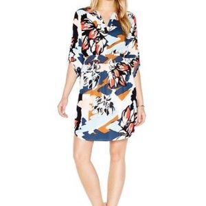 Bar III Roll-Tab-Sleeve Printed Shirt Dress