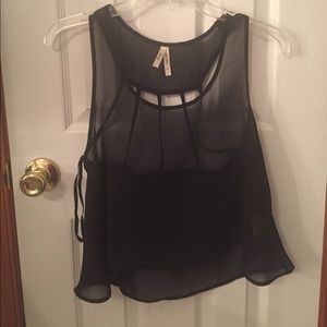 Sheer Strappy Back Blouse(color:Black, size:Small)