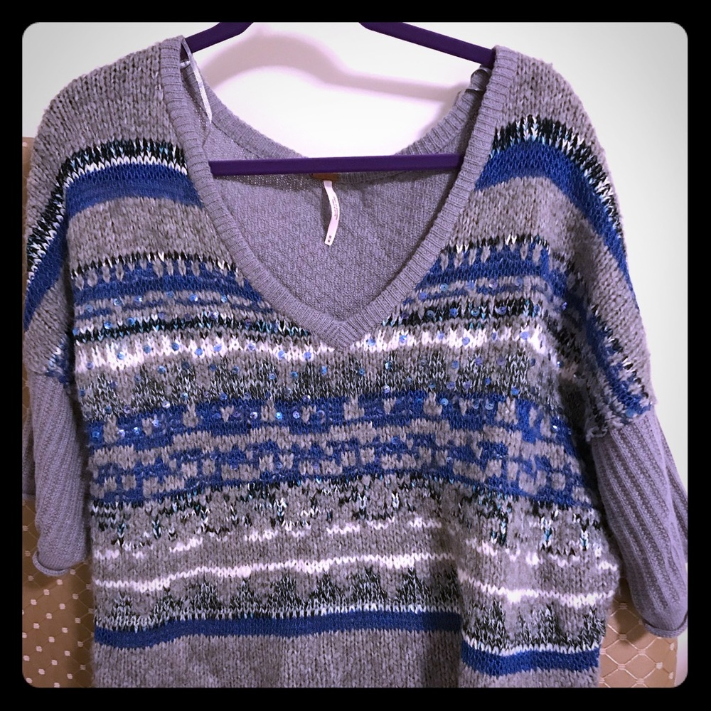 Free People Grey Sequin Sweater