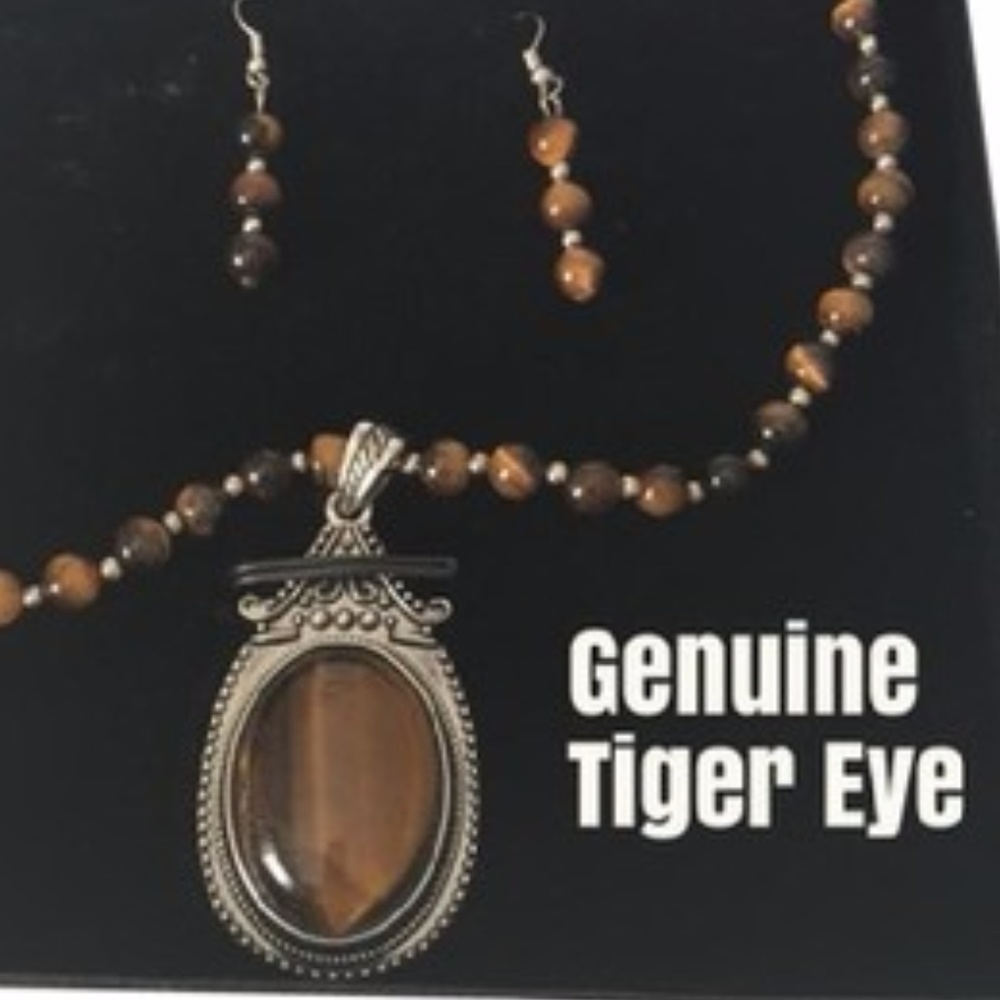 210Cts Genuine Tiger's Eye Necklace & Earring Set - Picture 3 of 3