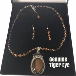 210Cts Genuine Tiger's Eye Necklace & Earring Set