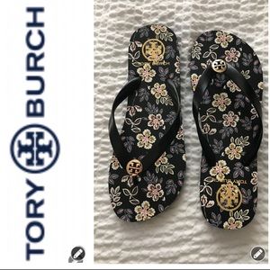 tory burch floral flip flops