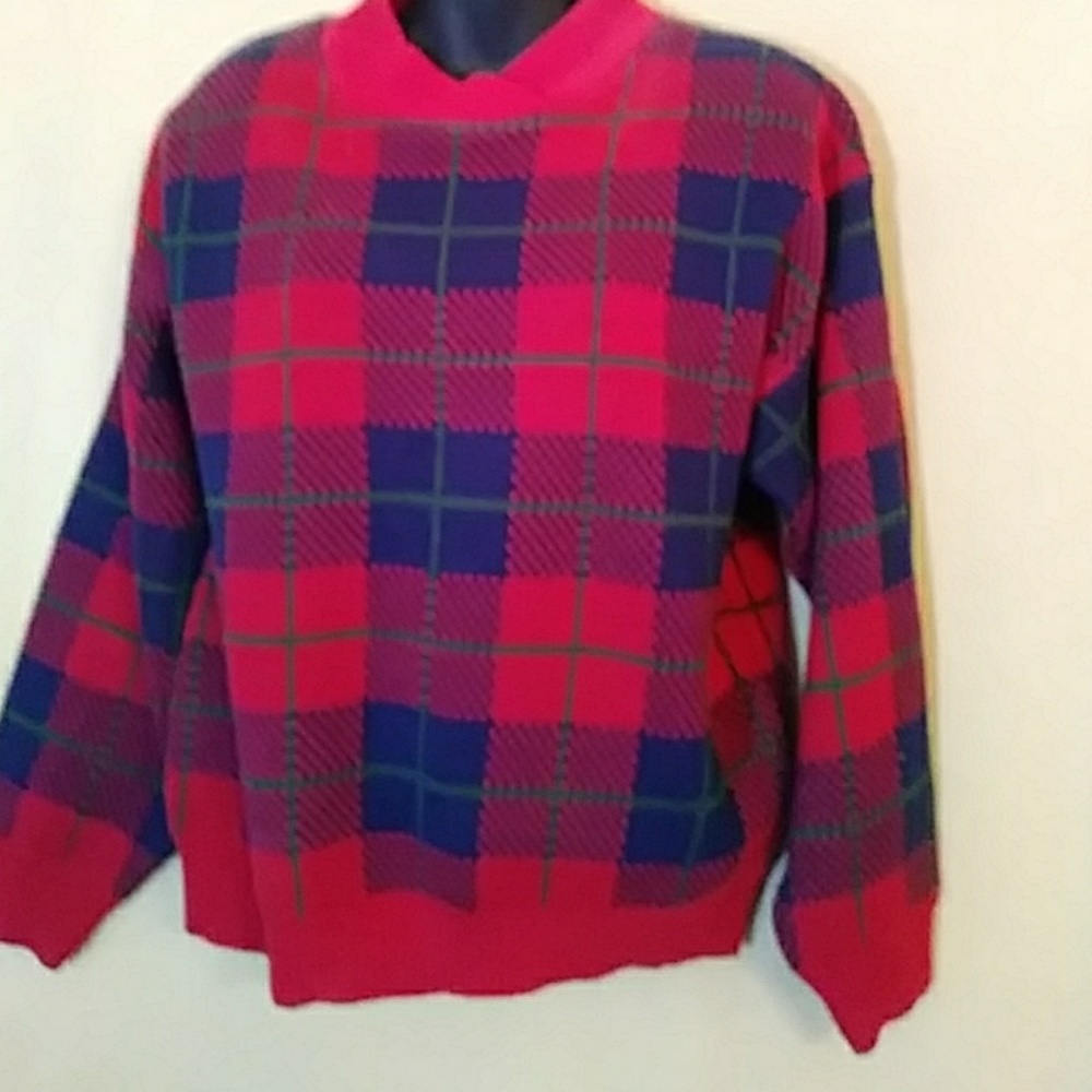Objectives red plaid knit pullover-sz M