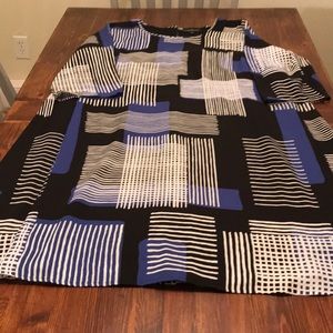 3/4 sleeve geometric A line dress