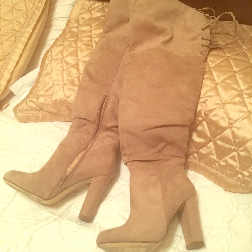 Tan knee high boots
