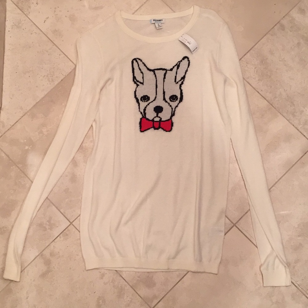 OLD NAVY WHITE FRENCHIE LONG SLEEVE SWEATER