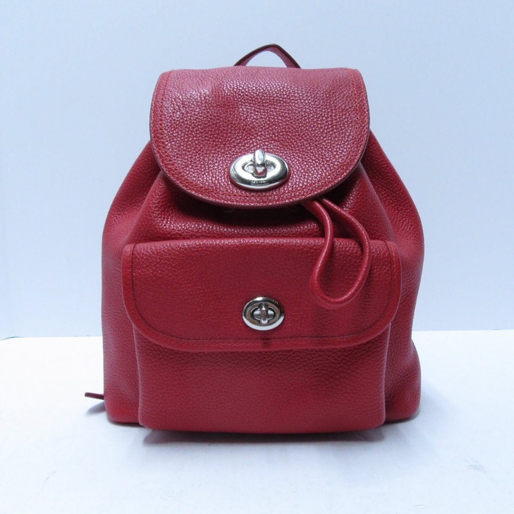 Coach Mini Turnlock Rucksack Pebble Leather, Red