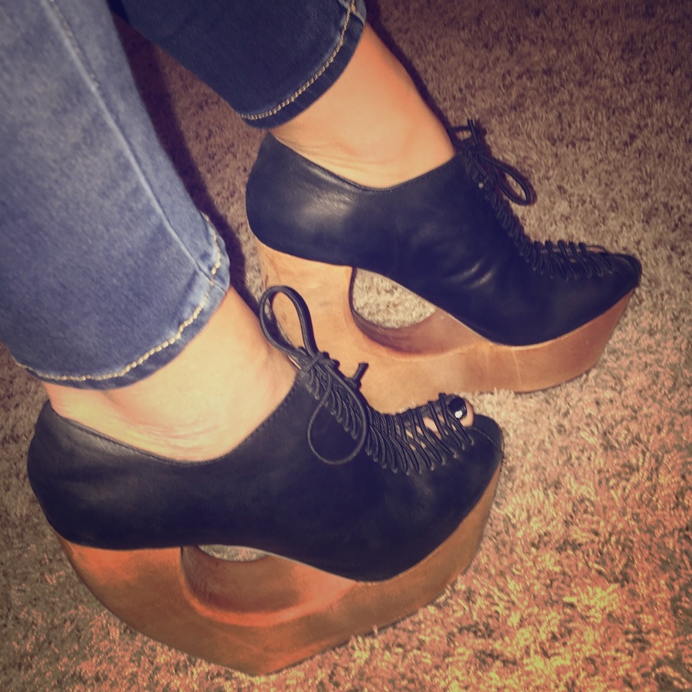 Jeffrey Campbell Black Rockin lace up bootie heels
