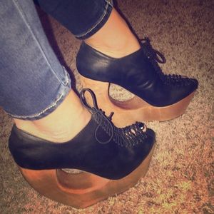 Jeffrey Campbell Black Rockin lace up bootie heels