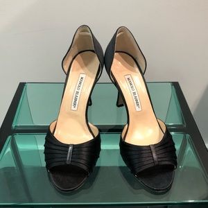 Manolo Blahnik Black Satin Heels