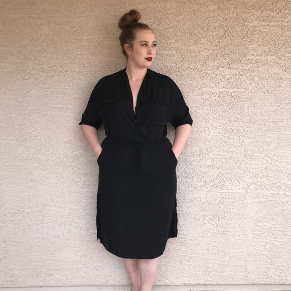 Xhilaration Dresses & Skirts - BLACK VNECK MIDI DRESS SLEEVED XXL XL 1X