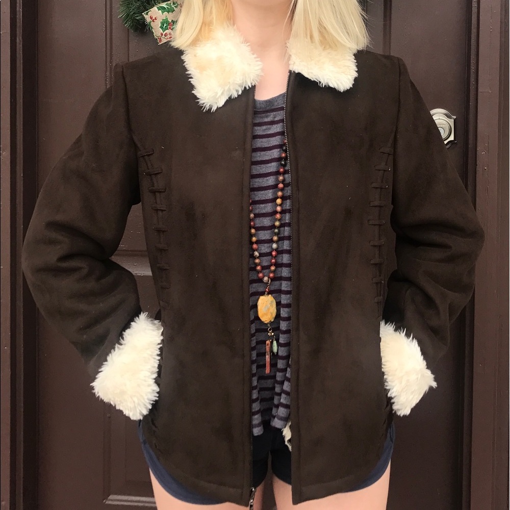 Liz Claiborne Faux Fur collar trimmed coat