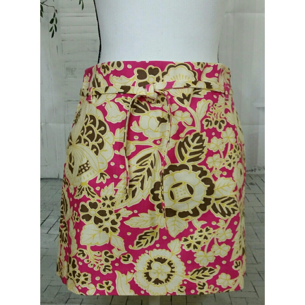 J. Crew Mini Skirt Pink Leaf print Size 2