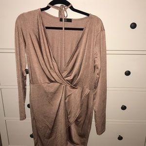Missguided Rose Gold Long Sleeve Mini Dress