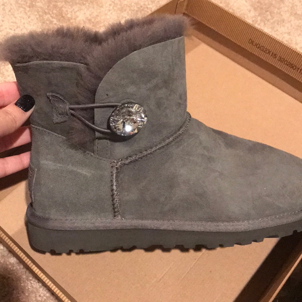 Gray Ugg with button bling