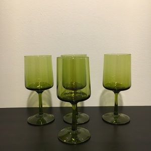 4 VTG Depression Glass Green Water Wine Goblets