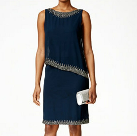 J Kara Dresses & Skirts - 💋Beaded capelet blue plus size dress