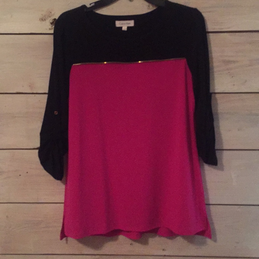 CK Black and Pink blouse with gold accents