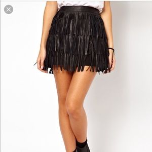 Leather fringe mini skirt