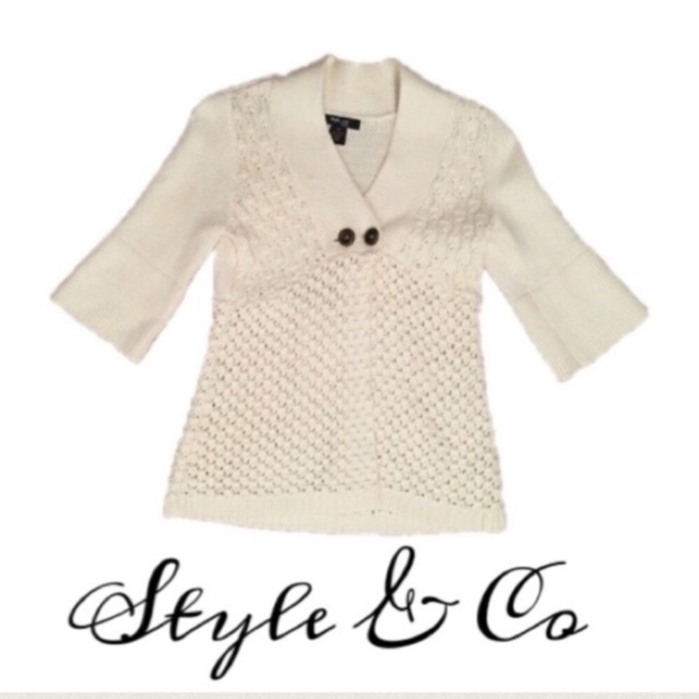 Style & Co Cream Sweater Petite Small