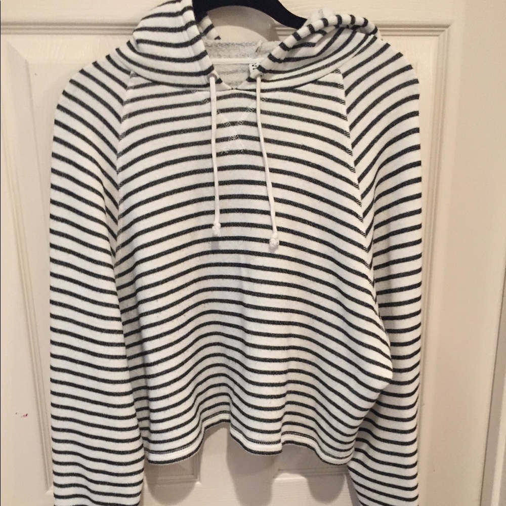 Black and white striped cropped hoodie