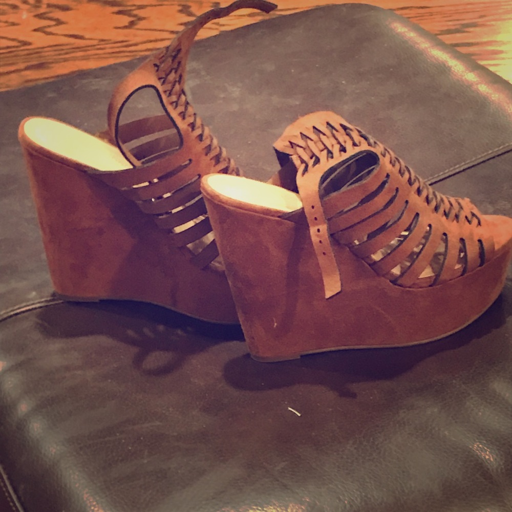 Brand New never worn brown suede wedge sandals
