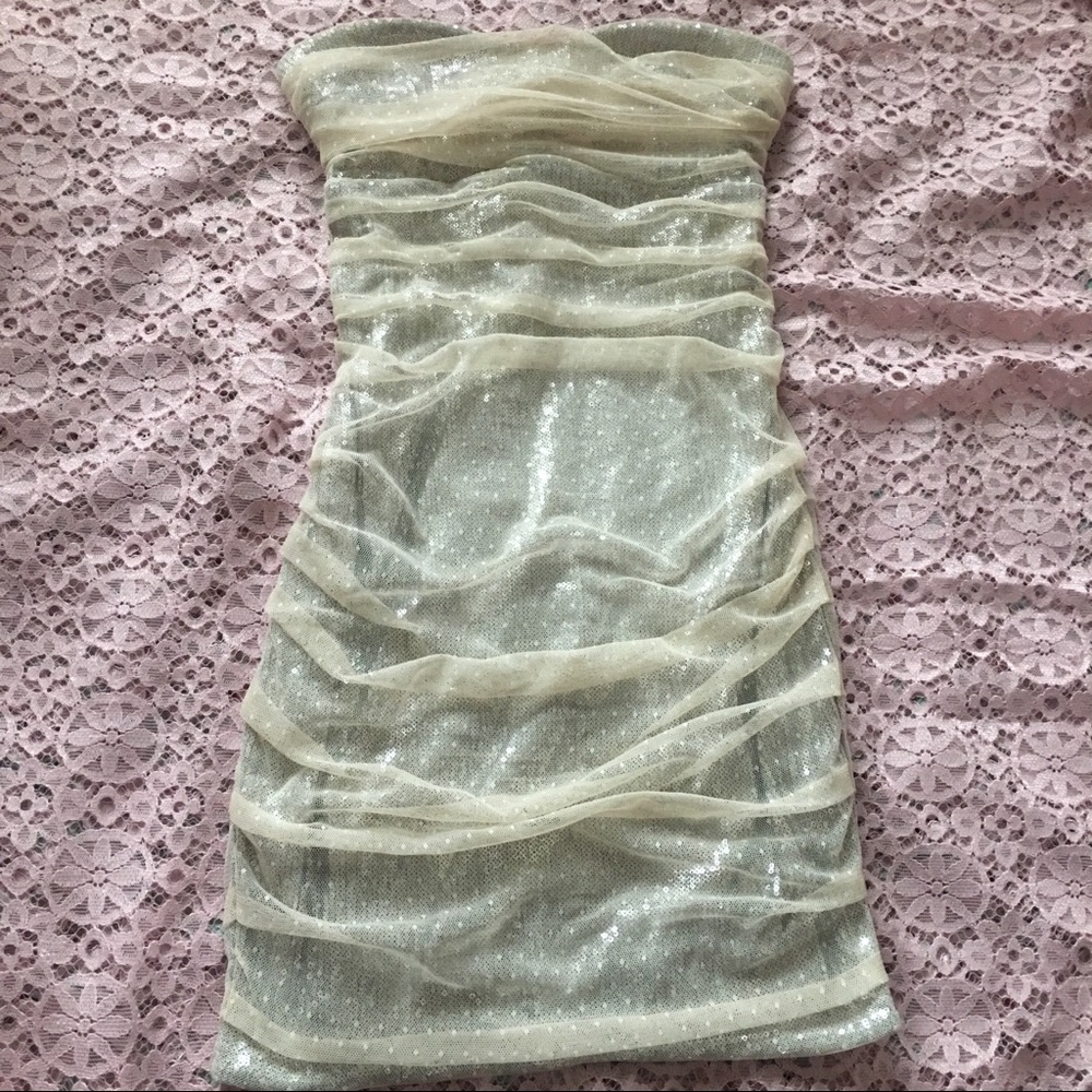 Express tube dress with mesh and sequin