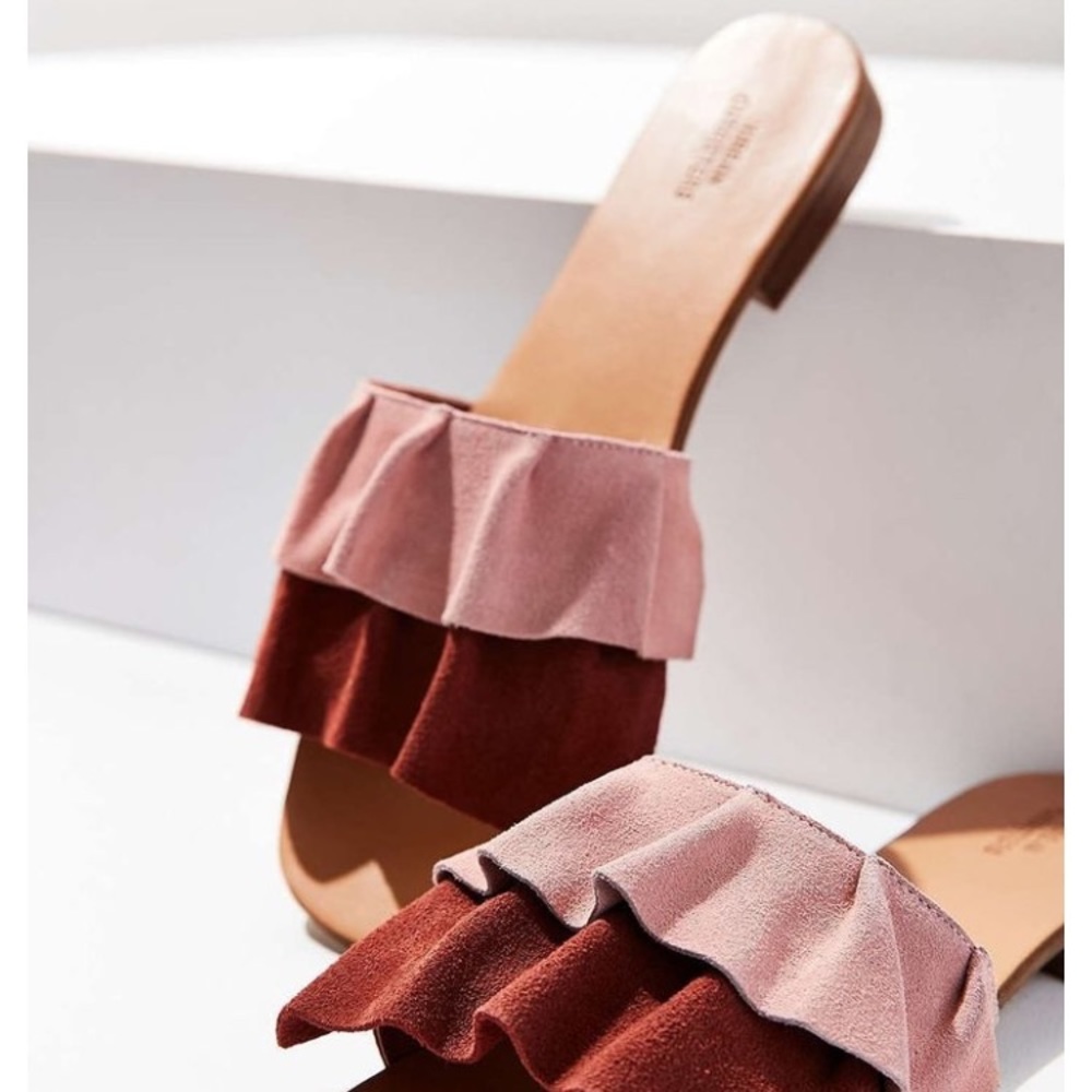 Urban Outfitters Suede Ruffle Slides - Picture 1 of 4