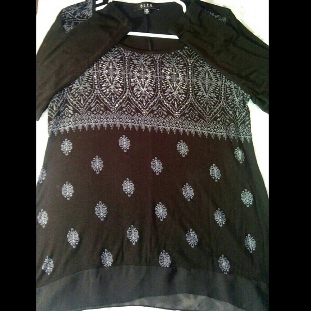 Long Sleeve Rhinestone Blouse