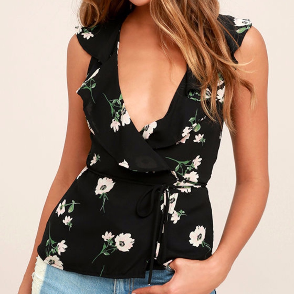 Lulu's Floral Wrap Blouse