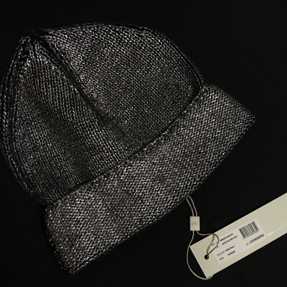 J.Lindeberg Metallic Silver/Black Beanie Hat