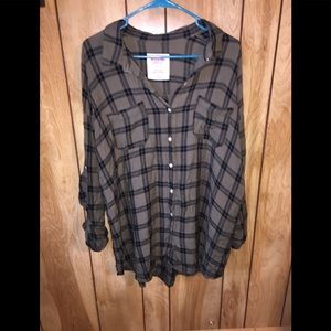 Mossimo XXL Plaid Tunic w/Gathered Sleeves or Cuff