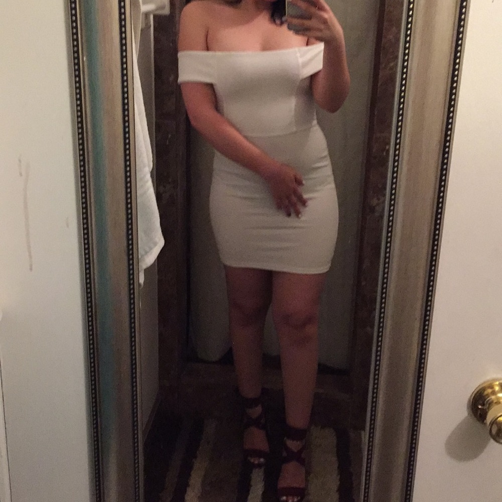 White off the shoulder mini dress