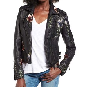 BLANKNYC Embroidered Faux Leather Moto Jacket