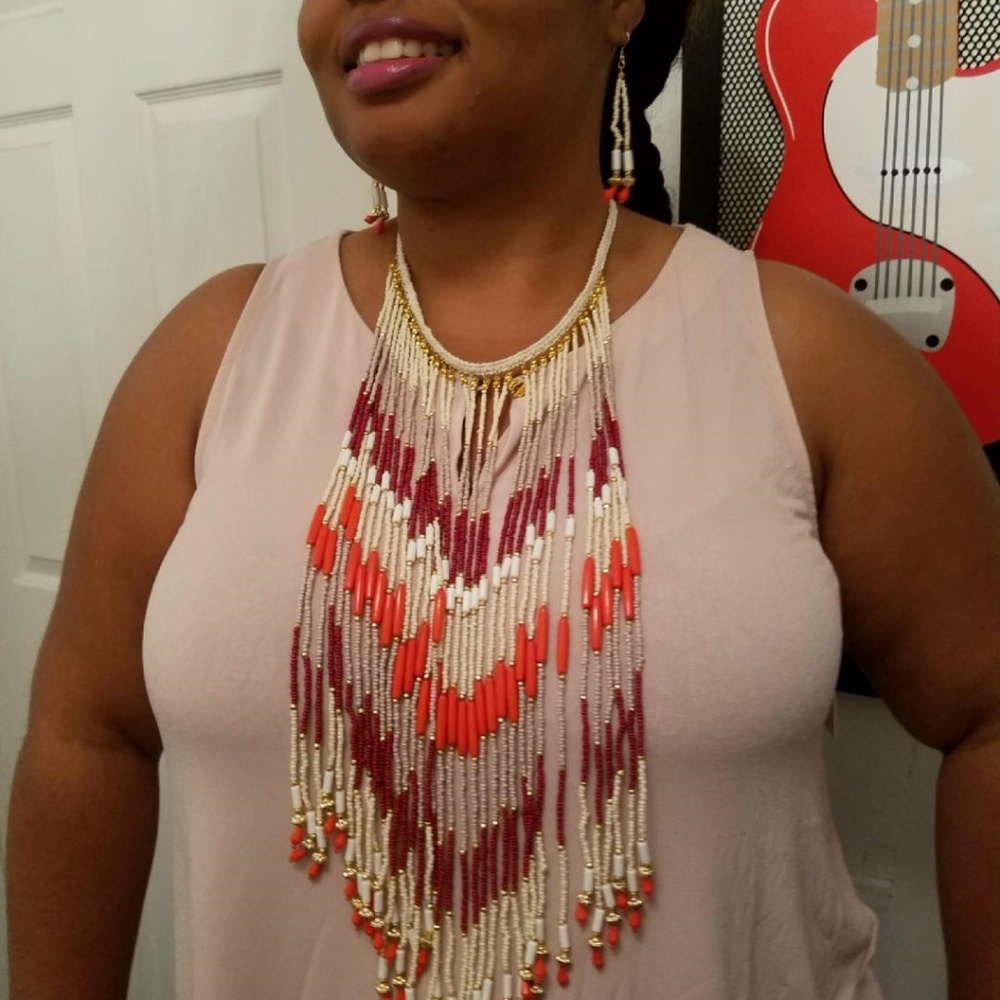 NWOT Orange and Burgundy Necklace & Earring Set