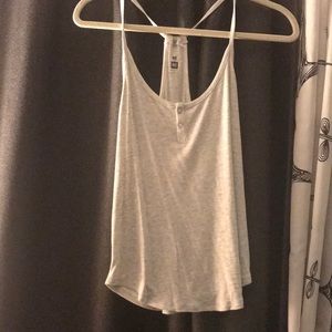 heather gray razorback tank top with two buttons
