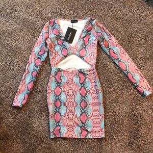 PrettyLittleThings Snake Print Cut Out Bodycon