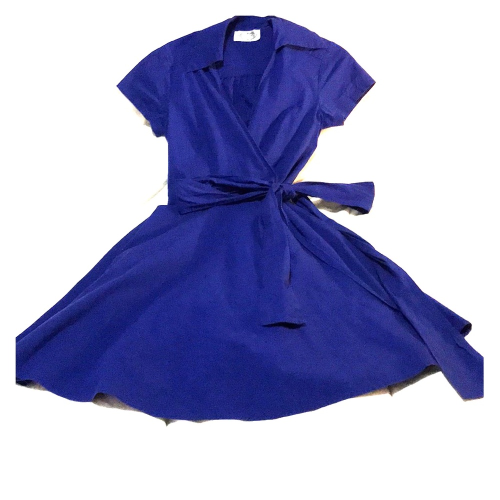 Royal blue deep v-neck retro wrap a-line