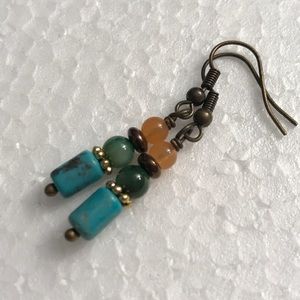 Antique Bronze Handmade Turquoise Gems Earrings