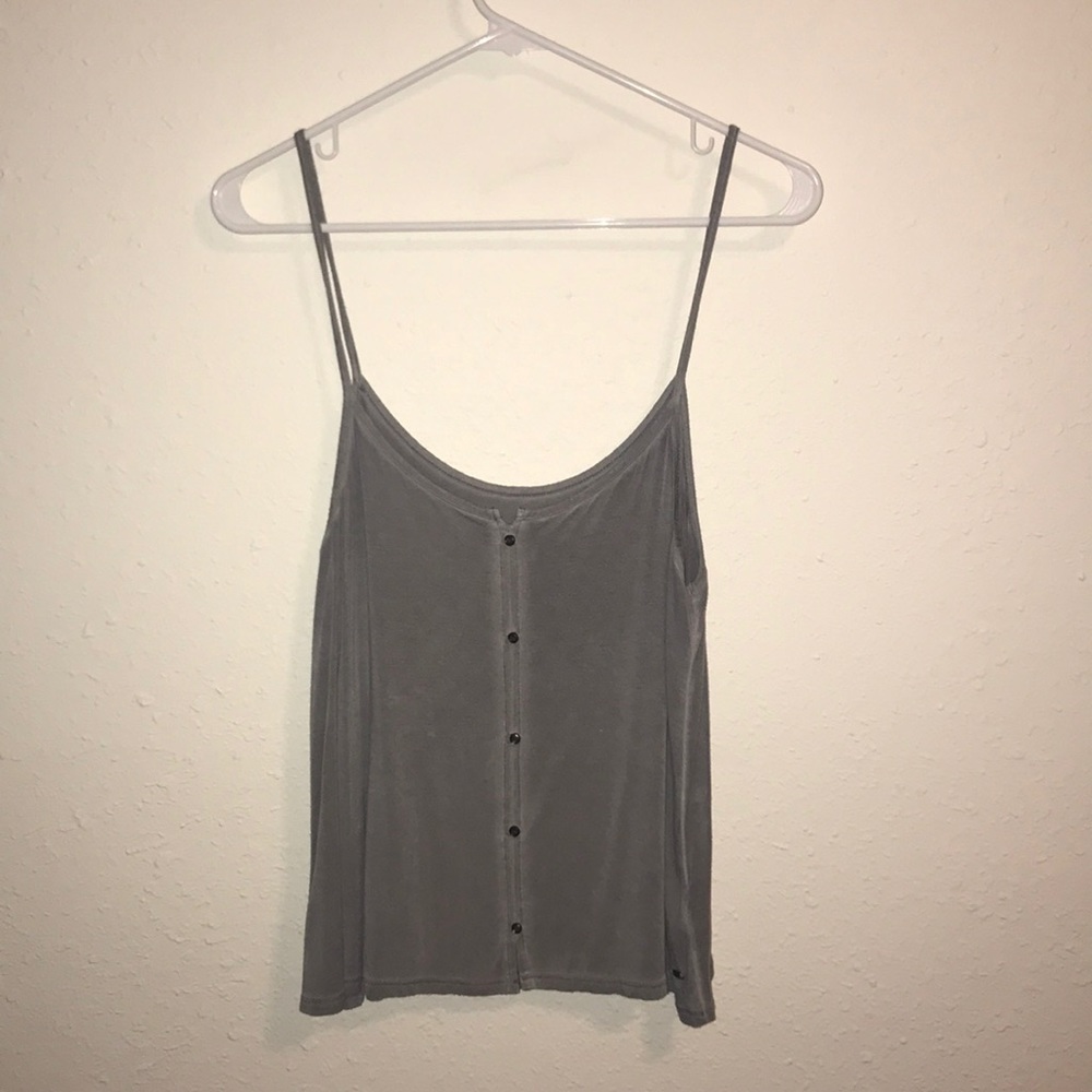 AE faux button up tank, Gray, spaghetti strap