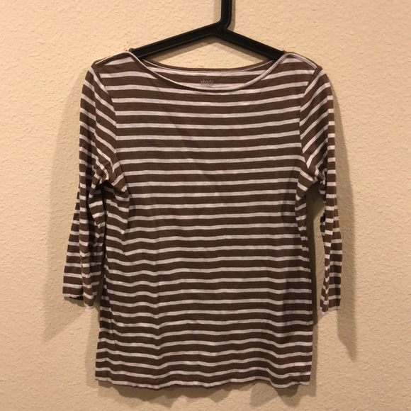 shade Tops - Brown and white striped boat neck top 3/4 sleeve shade Tops - Brown and white striped boat neck top 3/4 sleeve