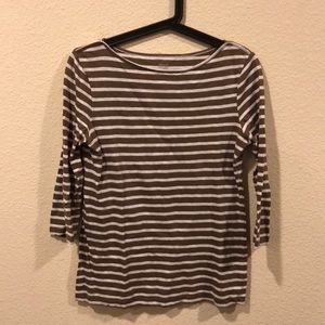 shade Tops - Brown and white striped boat neck top 3/4 sleeve shade Tops - Brown and white striped boat neck top 3/4 sleeve
