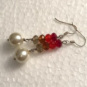 Handmade Fall Ombré Glass Pearl Crystal Earrings