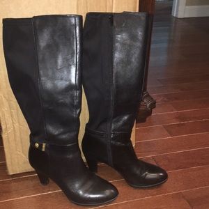 Knee high leather boots- wide calf Size 8.5