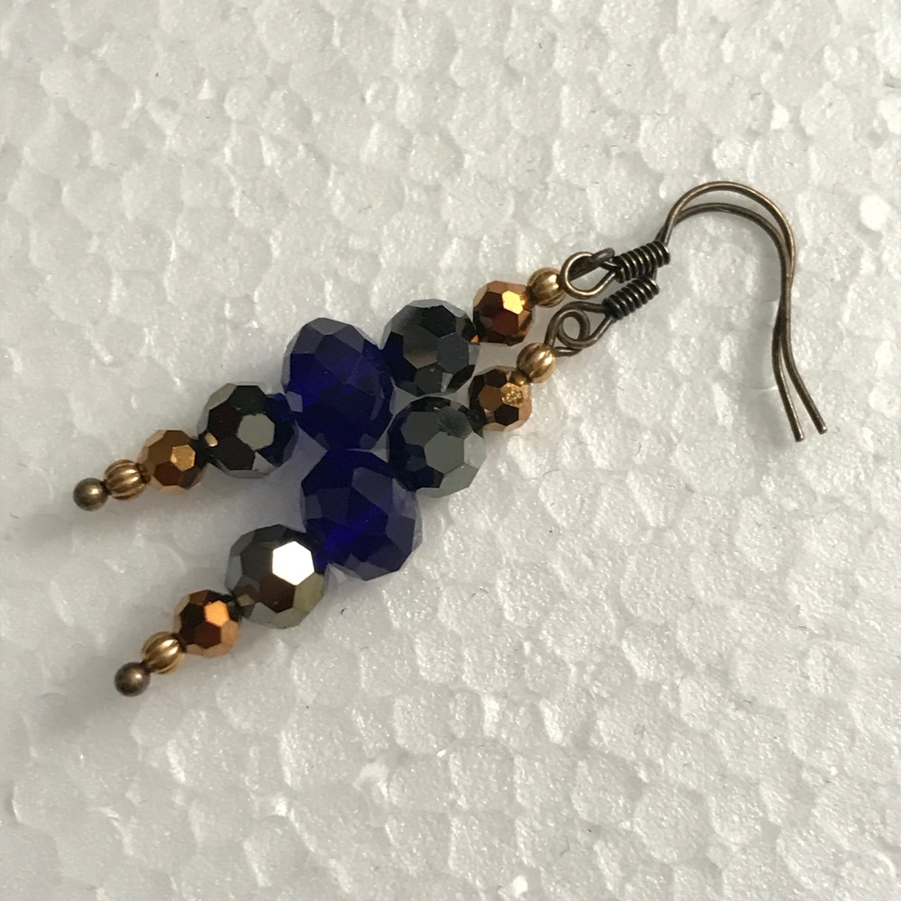 Antique Bronze Handmade Cobalt Crystal Earrings