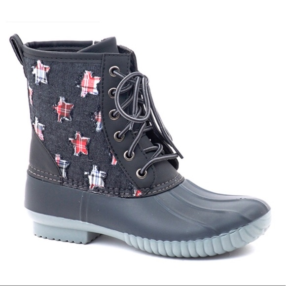 SALE! Duck Boots Black With Plaid Stars - Picture 6 of 6