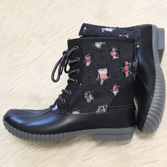 SALE! Duck Boots Black With Plaid Stars - Picture 2 of 6