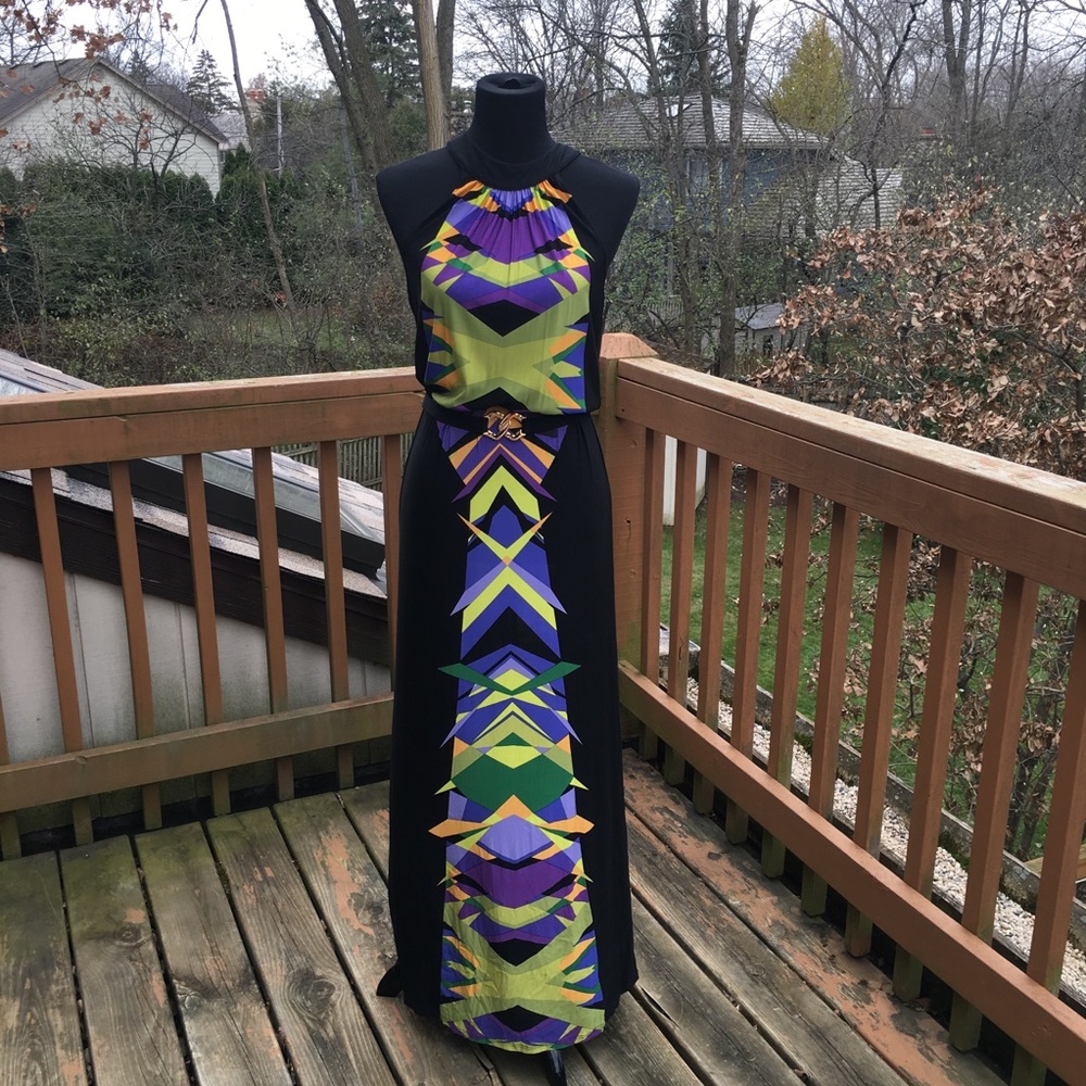 BCBG: Maxi dress with belt. Polyester, Size Small