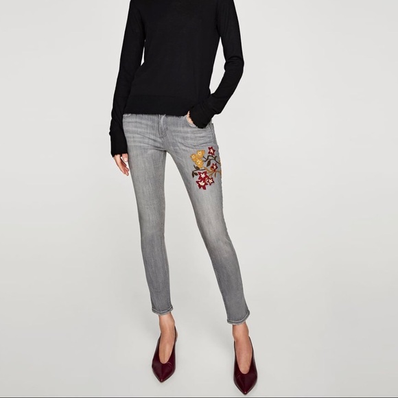 Zara Embroidered Grey Skinny Jeans - Picture 2 of 7